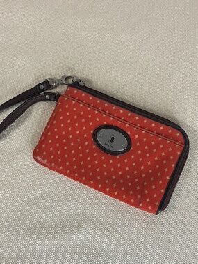 💐 Fossil Corner Zip Key-per Wristlet Wallet Tangerine/Brown